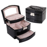 Luxury PU Leather Jewellery Box Storage Case (Midnight Black)