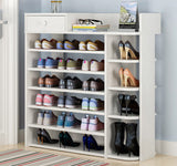 Maxim 7 Tier Shoe Rack Storage Organizer with Drawer (White)