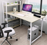 Exceeder Large Workstation Wood & Steel Computer Desk with Storage Shelves (White Oak)