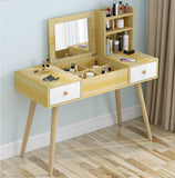 Glam Large Dresser Table with Mirror, Stool and Storage Shelves Set (Oak)