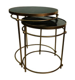 STAINLESS  COFFEE TABLE SET OF 2 WITH MARBLE TOP