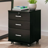 Miami 3 Drawer Bedside Table with Wheels (Black)