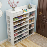 Maxim 8 Tier Shoe Rack Storage Organizer with Drawer (White)
