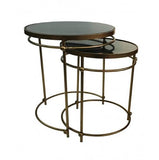 STAINLESS  COFFEE TABLE SET OF 2 WITH MARBLE TOP