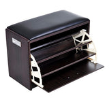 Luxury Wood & PU Leather Top Shoe Storage Cabinet & Ottoman