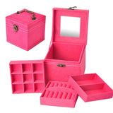 Deluxe Velvet Jewellery Box 3 Level Organizer Hot Pink