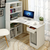 Large Combination Workstation Computer Desk with Storage Shelves (White)