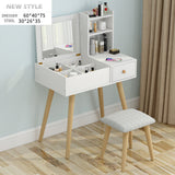 Glam Dresser Table with Mirror, Stool and Storage Shelves Set (White)