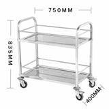 2 Tier Stainless Steel Drink Wine Food Utility Cart 75x40x84cm Small