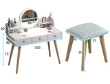 Queen Large Dresser Table with Mirror, Stool and Storage Drawers Set (White)