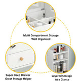 Glam Dresser Table with Mirror, Stool and Storage Shelves Set (White)