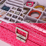 Deluxe Crocodile Leather Look Jewellery Box Storage Case Organiser (Pink)