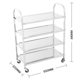 4 Tier Stainless Steel Kitchen Dinning Food Cart Trolley Utility Size Square Medium