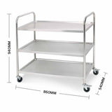 3 Tier Stainless Steel Kitchen Dinning Food Cart Trolley Utility Round 86x54x94cm Large