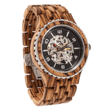 Men Premium Self-Winding Transparent Body Zebra Wood Watches