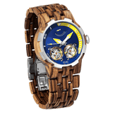 Men Dual Wheel Automatic Zebra Wood Watch