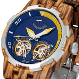 Men Dual Wheel Automatic Zebra Wood Watch