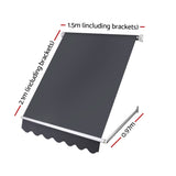 Instahut 1.5m x 2.1m Retractable Fixed Pivot Arm Awning - Grey