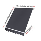 Instahut 1.8m x 2.1m Retractable Fixed Pivot Arm Awning - Grey