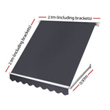 Instahut 2.1m x 2.1m Retractable Fixed Pivot Arm Awning - Grey