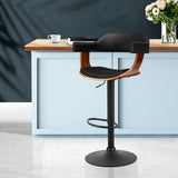 Artiss 1 x Wooden Bar Stools Kitchen Swivel Gas Lift Bar Stool Chairs Leather Black