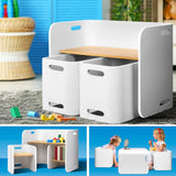 Keezi 3PC Kids Table and Chairs Set Toys Play Desk Children Shelf Storage White