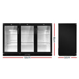 Devanti Bar Fridge 3 Glass Door Commercial Display Freeer Drink Beverage Cooler Black