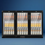 Devanti Bar Fridge 3 Glass Door Commercial Display Freeer Drink Beverage Cooler Black