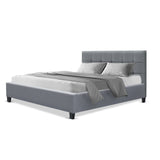 Bed Frame Double Size Base Mattress Platform Fabric Wooden Grey SOHO