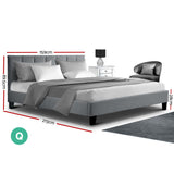 ANNA Bed Frame Queen Size Mattress Base Platform Fabric Wooden Grey