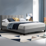 ANNA Bed Frame Queen Size Mattress Base Platform Fabric Wooden Grey
