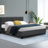 Bed Frame Queen Size Base Mattress Platform Fabric Wooden Charcoal TINO