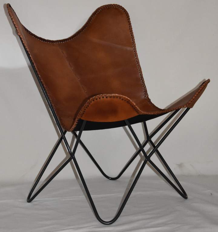 Flash Genuine Leather butterfly chair Solid Welded Metal Frame