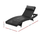 Gardeon Set of 2 Outdoor Wicker Sun Lounges - Black