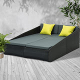 Gardeon 2 Seat PE Wicker Sun Lounge Daybed - Black