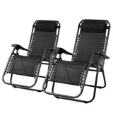 Gardeon Set of 2 Zero Gravity Chairs Reclining Outdoor Furniture Sun Lounge Folding Camping Lounger Black