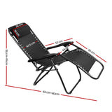 Gardeon Set of 2 Zero Gravity Chairs Reclining Outdoor Furniture Sun Lounge Folding Camping Lounger Black