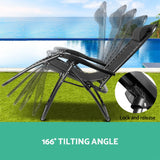 Gardeon Set of 2 Zero Gravity Chairs Reclining Outdoor Furniture Sun Lounge Folding Camping Lounger Black