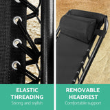 Gardeon Set of 2 Zero Gravity Chairs Reclining Outdoor Furniture Sun Lounge Folding Camping Lounger Black