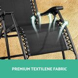 Gardeon Set of 2 Zero Gravity Chairs Reclining Outdoor Furniture Sun Lounge Folding Camping Lounger Black