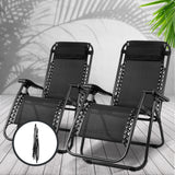 Gardeon Set of 2 Zero Gravity Chairs Reclining Outdoor Furniture Sun Lounge Folding Camping Lounger Black