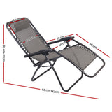 Gardeon Set of 2 Zero Gravity Chairs Reclining Outdoor Furniture Sun Lounge Folding Camping Lounger Grey