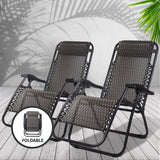 Gardeon Set of 2 Zero Gravity Chairs Reclining Outdoor Furniture Sun Lounge Folding Camping Lounger Grey