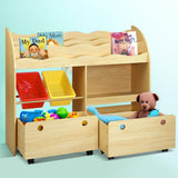 Keezi Kids Bookcase Childrens Bookshelf Toy Storage Box Organizer Display Rack Drawers with Rollers