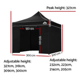 Instahut Gazebo Pop Up Marquee 3x3m Folding Wedding Tent Gazebos Shade Black