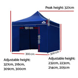 Instahut Gazebo Pop Up Marquee 3x3m Folding Wedding Tent Gazebos Shade Blue