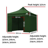 Instahut Gazebo Pop Up Marquee 3x3m Folding Wedding Tent Gazebos Shade Green