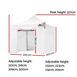 Instahut Gazebo Pop Up Marquee 3x3m Folding Wedding Tent Gazebos Shade White