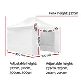 Instahut Gazebo Pop Up Marquee 3x4.5m Folding Wedding Tent Gazebos Shade White