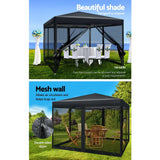 Instahut Gazebo Pop Up Marquee 3x3m Wedding Mesh Side Wall Outdoor Gazebos Black